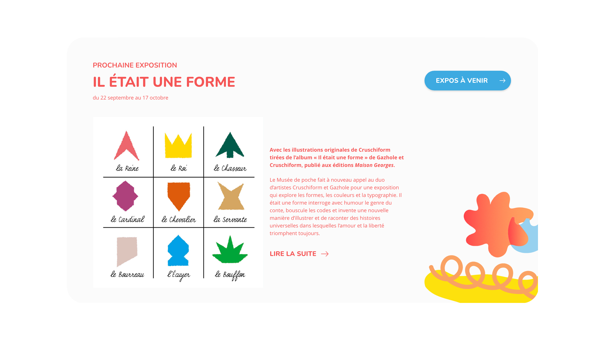 Section spécifique de la page d'accueil du Musée de Poche