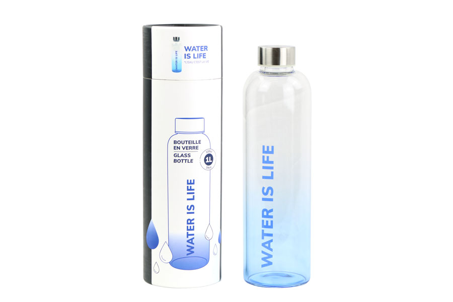 Bouteille et packaging de la bouteille en verre "Water is life"