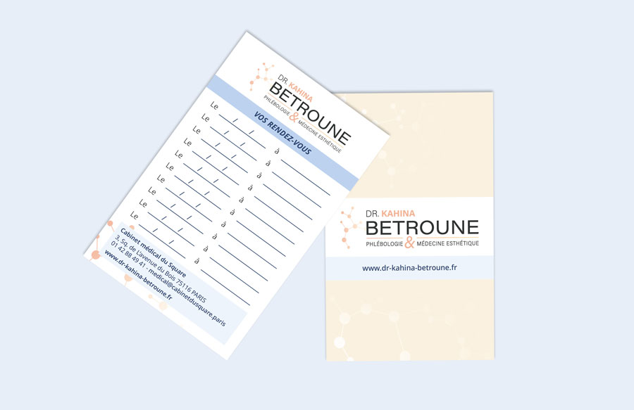 Cartes de visite Dr Kahina Betroune - spécifiques pour les rendez-vous