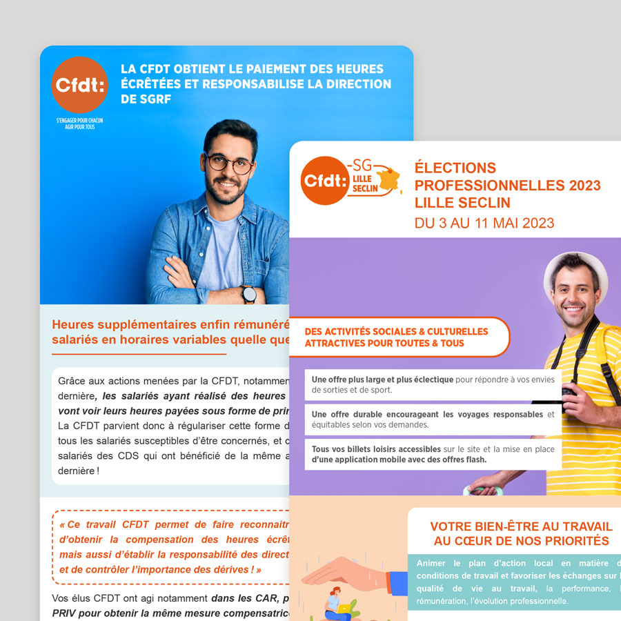 Vue globale des mails réalisés avec Stripo pour la CFDT SG