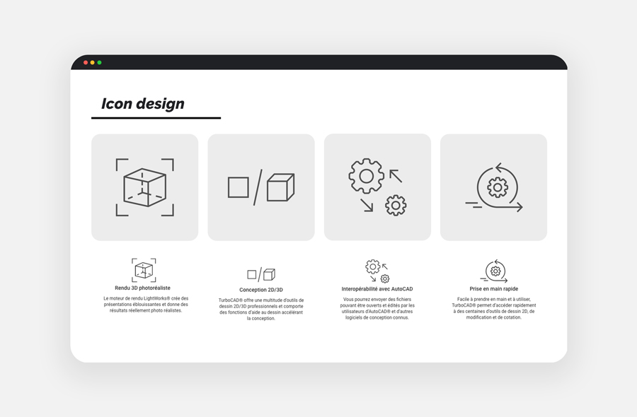 les icons : pictogrammes créés pour le projet de newsletter TurboCad