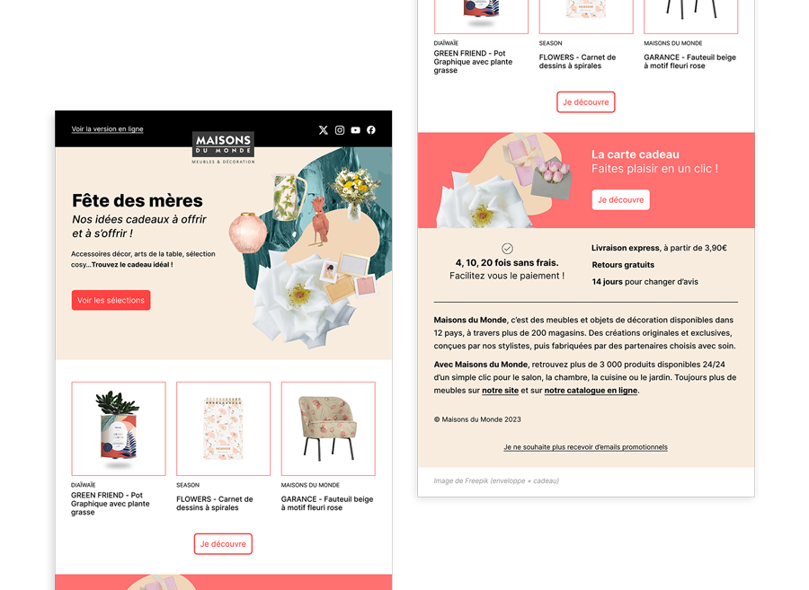 Vue du design de mail pour la newsletter Maisons du Monde