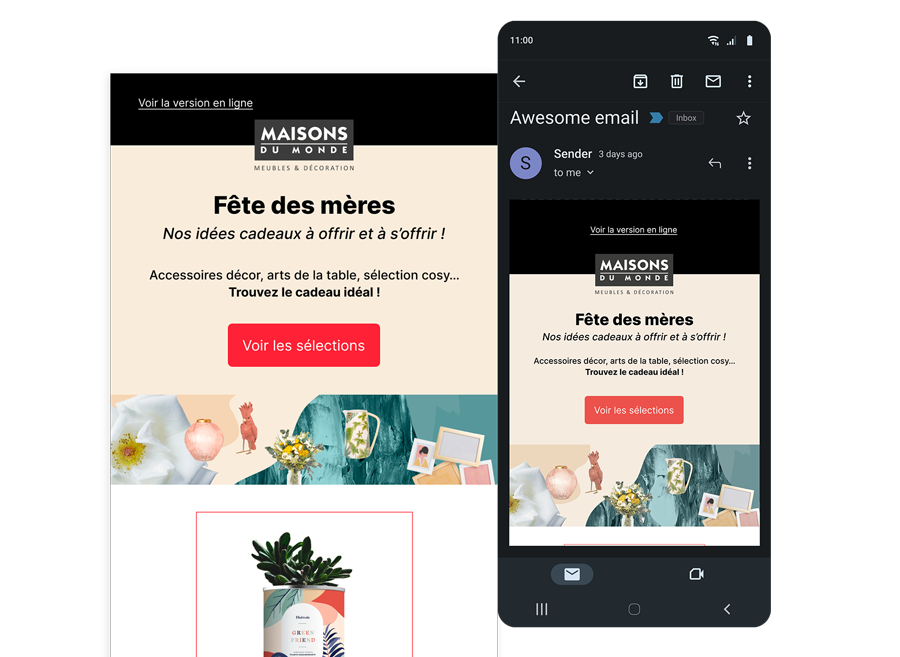 Vue du design de mail pour la newsletter Maisons du Monde - version mobile