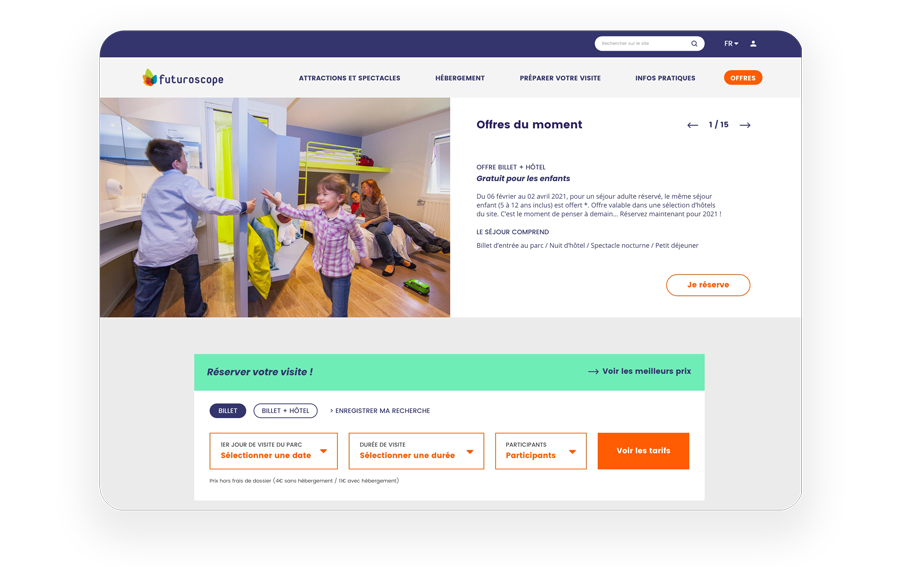 Vue d'une autre page du site web du Futuroscope - offres du moment