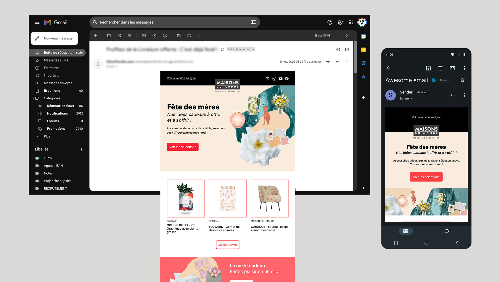 Vue de la newsletter Maisons du Monde en version desktop et mobile