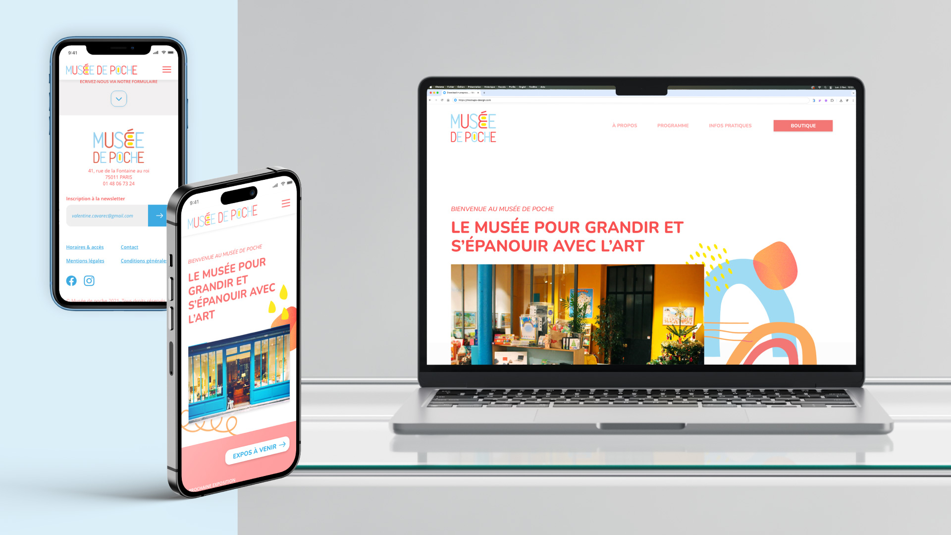 Visuel refonte du site du Musée de poche - version web desktop de l'accueil